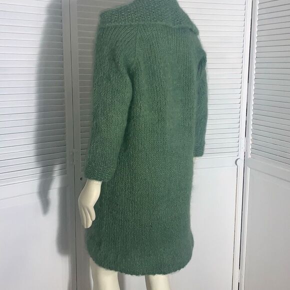Vintage 1940’s Green Knit Long Sweater Coat Swagger Jacket Medium - Picture 6 of 12